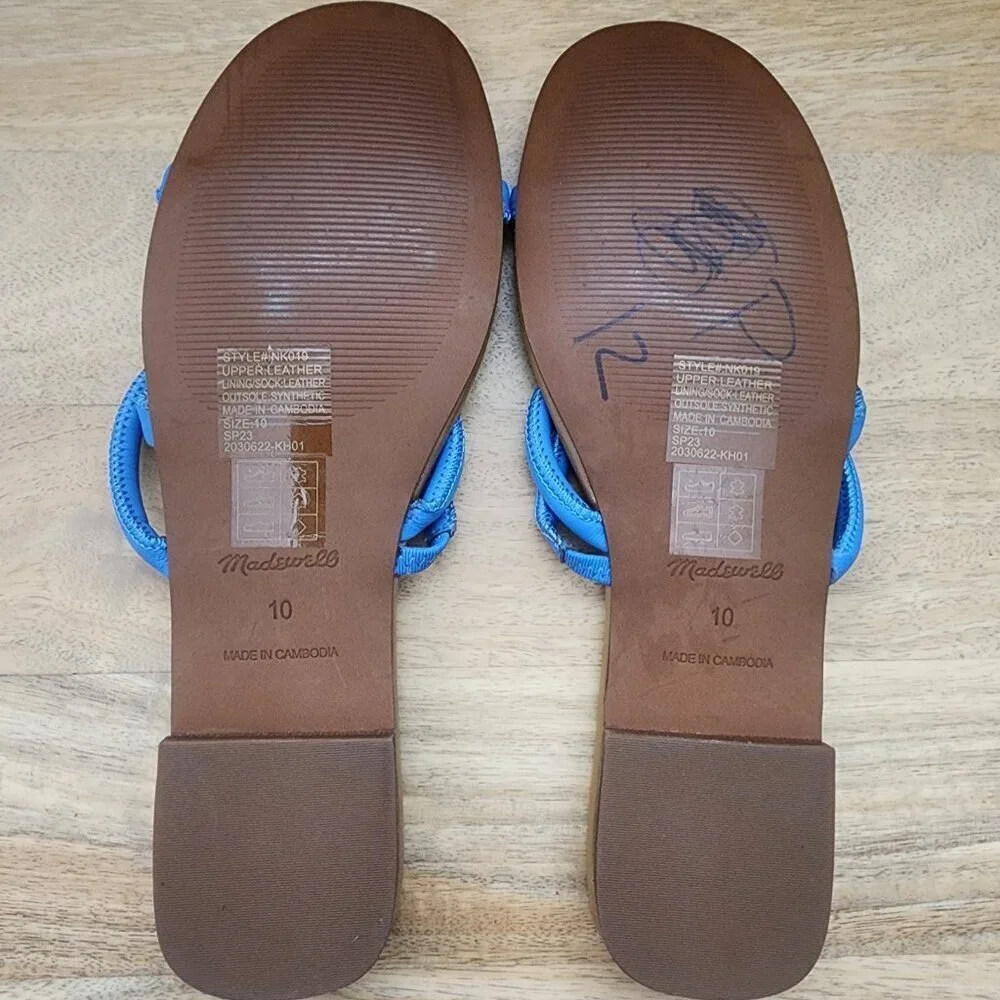 Madewell The Amel Slide Ornamental Blue Leather Sandals Womens Size 10